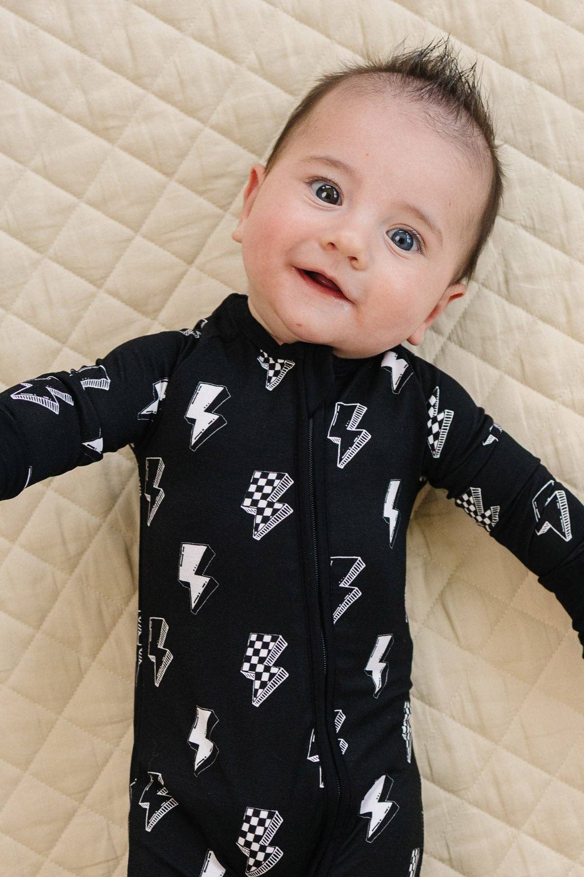 Bamboo Zip Romper | Ink Bolts – The Rowdy Duck